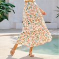 thumbnail image 4 of Women Boho Vintage Floral Print Long Skirt Summer Tiered Maxi Skirt Brown M, 4 of 5