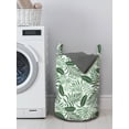 thumbnail image 3 of Tropical Laundry Bag, Jungle Banana Palm Leaves and Exotic Foliage Plants Rainforest Flora, Basket with Handles Drawstring Closure for Laundromats, 13" x 19", Hunter Green and White, by Ambesonne, 3 of 4