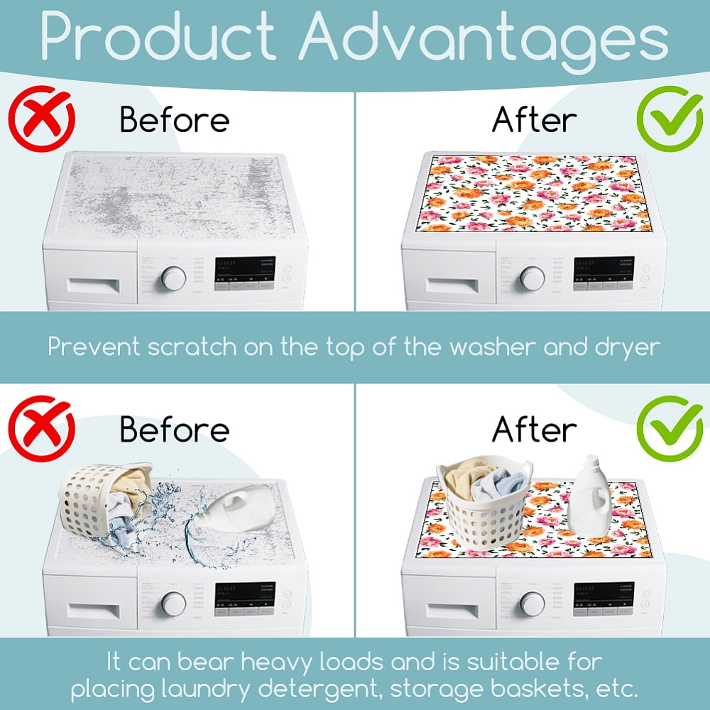 Peony Flower Washer Dryer Dust Cover 23.6×19.69inch Leaves Washing Machine Top Protector Pads Non Slip Washing Machine Top Covers diy