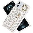 thumbnail image 5 of iPhone 12/12 Pro Case for Women with Card Holder, iPhone 12 Phone Case Wallet with Strap,Crossbody Lanyard Cases with Credit Card Slots Kickstand and Stand Ring Holder,6.1 Inch,White Leopard, 5 of 17