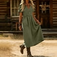 thumbnail image 5 of asdoklhq Spring Cocktail Dresses for Women Semi Formal Women's Button Linen Loose Pocket Short Sleeved Long Dress Army Green 2X, 5 of 7