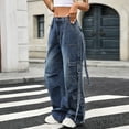 thumbnail image 6 of Uaswgudfs Women Y2k High Waisted Straight Leg Relaxed Fit Cargo Pants with 6 Pockets Streetwear Concert Dance Outfit Blue L, 6 of 8