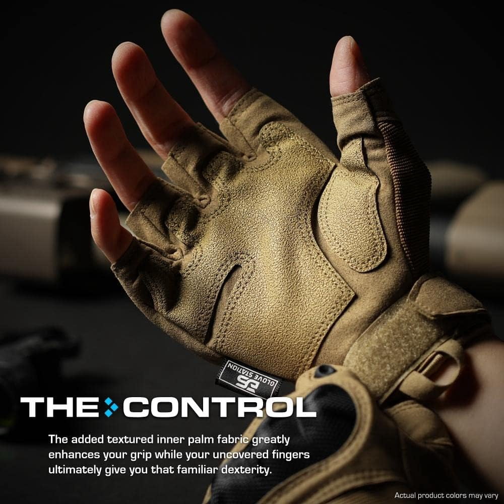 Glove Station- Fingerless Knuckle Gloves for Men - Motorcycle Gloves for Driving, Hiking, or Work - Tan/XX-Large
