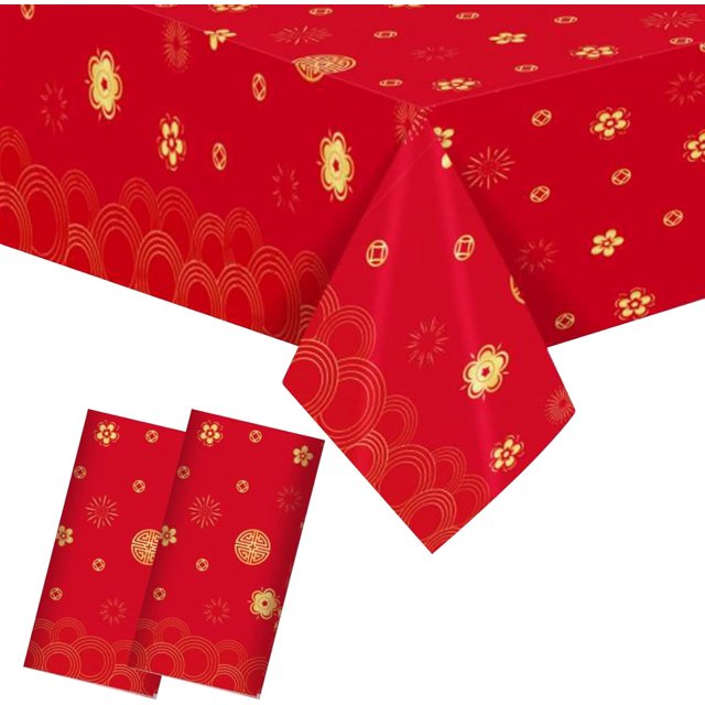 SINGOMON 2 Paquets Nappe Rouge Chinoise Nappes Rouges Nappes Rectangulaires Nappe en Plastique Nappe Rouge de Pique-Nique Protège-Table Chinois pour Décorations du Nouvel An Chinois 2025