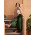 thumbnail image 4 of Lentta Women's Culottes Linen Cropped Wide Leg Pants Elastic Waist Casual Palazzo Trousers with Pockets (ArmyGreen-M), 4 of 4