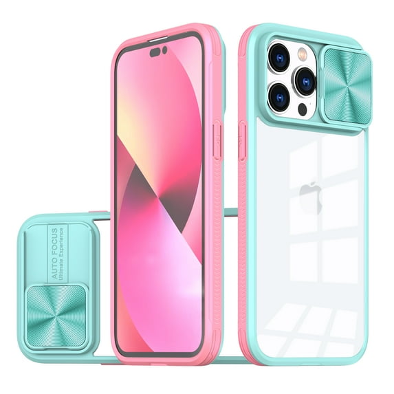 ELEHOLD Clear Case for iPhone 14 Pro Max Crystal Transparent Acrylic Sliding Camera Lens Protection Non-Yellowing Anti-Fingerprint Shockproof Slim Thin Case 6.7 inch,Skyblue