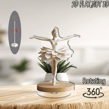 [2D flat] 1PC Rotating acrylic tabletop sculpture of a ballerina in a layered petal dress perfect for elegant home displays or festive celebrations