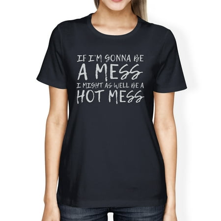 Hot Mess Womens Navy Crewneck Short Sleeve T-Shirt Gym Tee Shirt