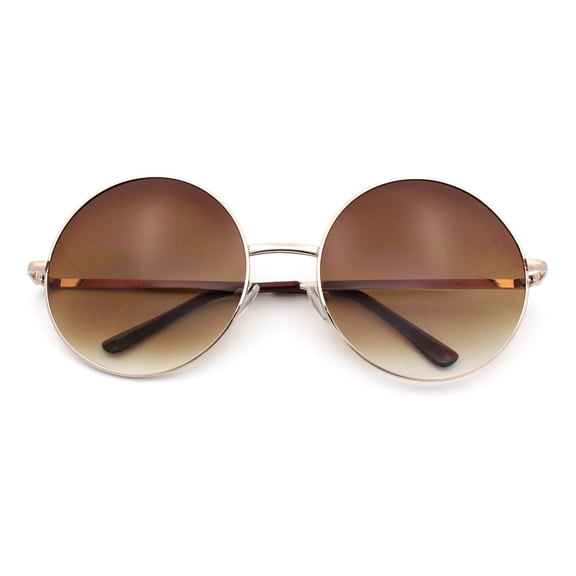 Iconic Oversized Joplin Hippie Circle Lens Round Metal Rim Sunglasses Gold - Brown