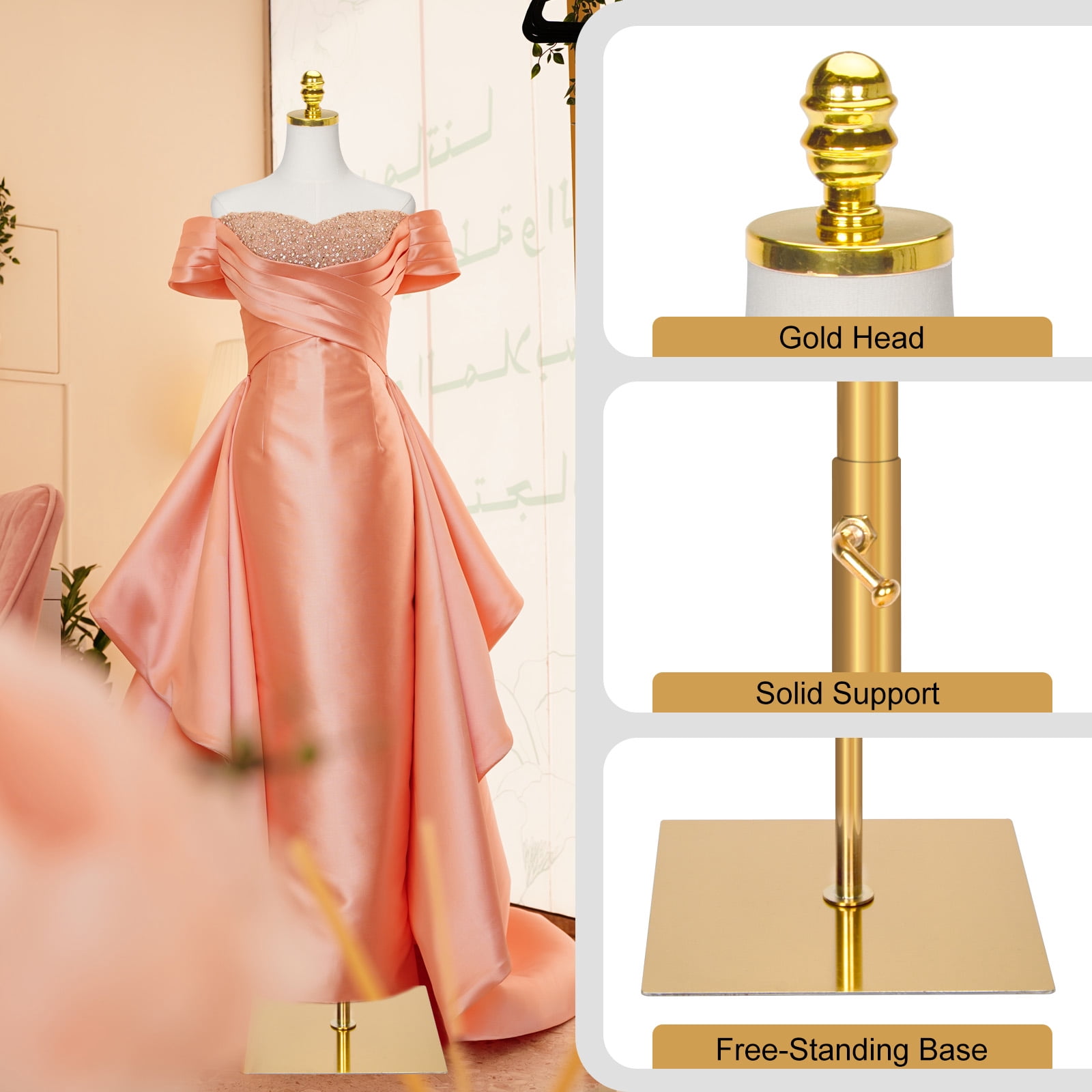 Female Mannequin Torso Dress Form - Mannequins Body Manikin Torso with Metal Base , 40-73 Inch Height Adjustable Female Gold Clothes Mannequin, White