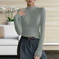 thumbnail image 2 of Brglopf Womens Mock Turtleneck Ribbed Shirts Fall Long Sleeve Tops Soft Comfy Basic Layering Thermal Undershirts Tees Army Green L, 2 of 7