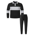 thumbnail image 4 of Maqroz 2 Piece Lounge Set for Men Striped Set Long Sleeve Turn Down Collar Top and Casual Pants Classic Formal Outfits for Golf Leisure Activity Outdoor Relaxation Wear, 4 of 5