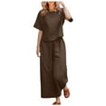 thumbnail image 2 of Riforla Women 2 Piece Linen Outfit Sets Cotton Short Sleeve Shirt Wide Leg Trousers Pant Two Pieces Tracksuit 2 Piece Sets Women Outfit Brown XXXXXL, 2 of 5