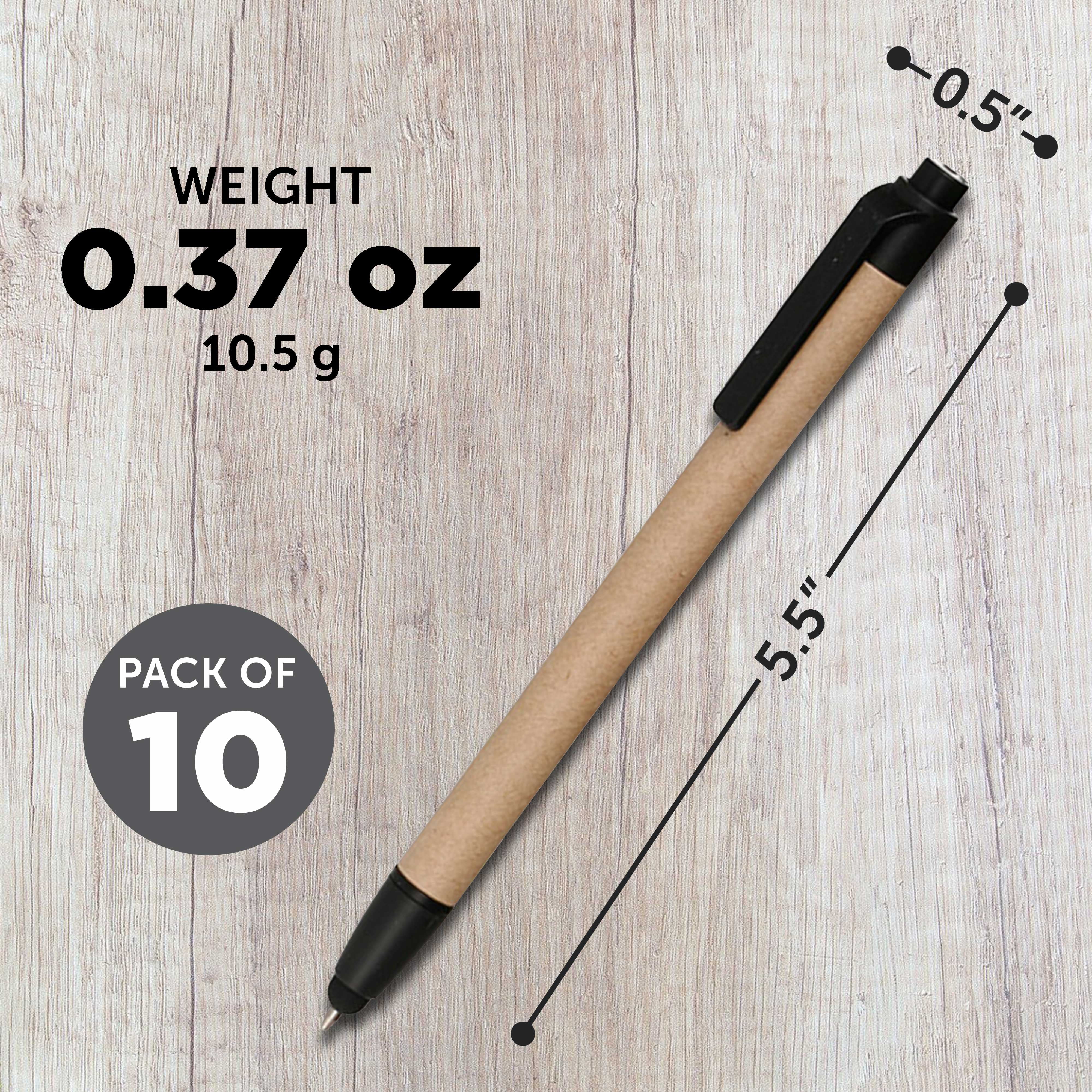 10 Ballpoint Stylus Pens Pack - Recycled, Retractable - Black