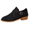 thumbnail image 2 of Willtoo Women Vintage Ankle Boots Solid Leather Cross Buckle Straps Round Toe Chunky Block Heels Side Zipper Western Booties Waterproof Stylish Breathable Daily Dressy Office Short Shoes Black, 2 of 5