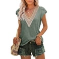 thumbnail image 2 of Verano de las mujeres con cuello en V Camiseta de manga corta de encaje Moda Beach Tops Streetwear, 2 of 5