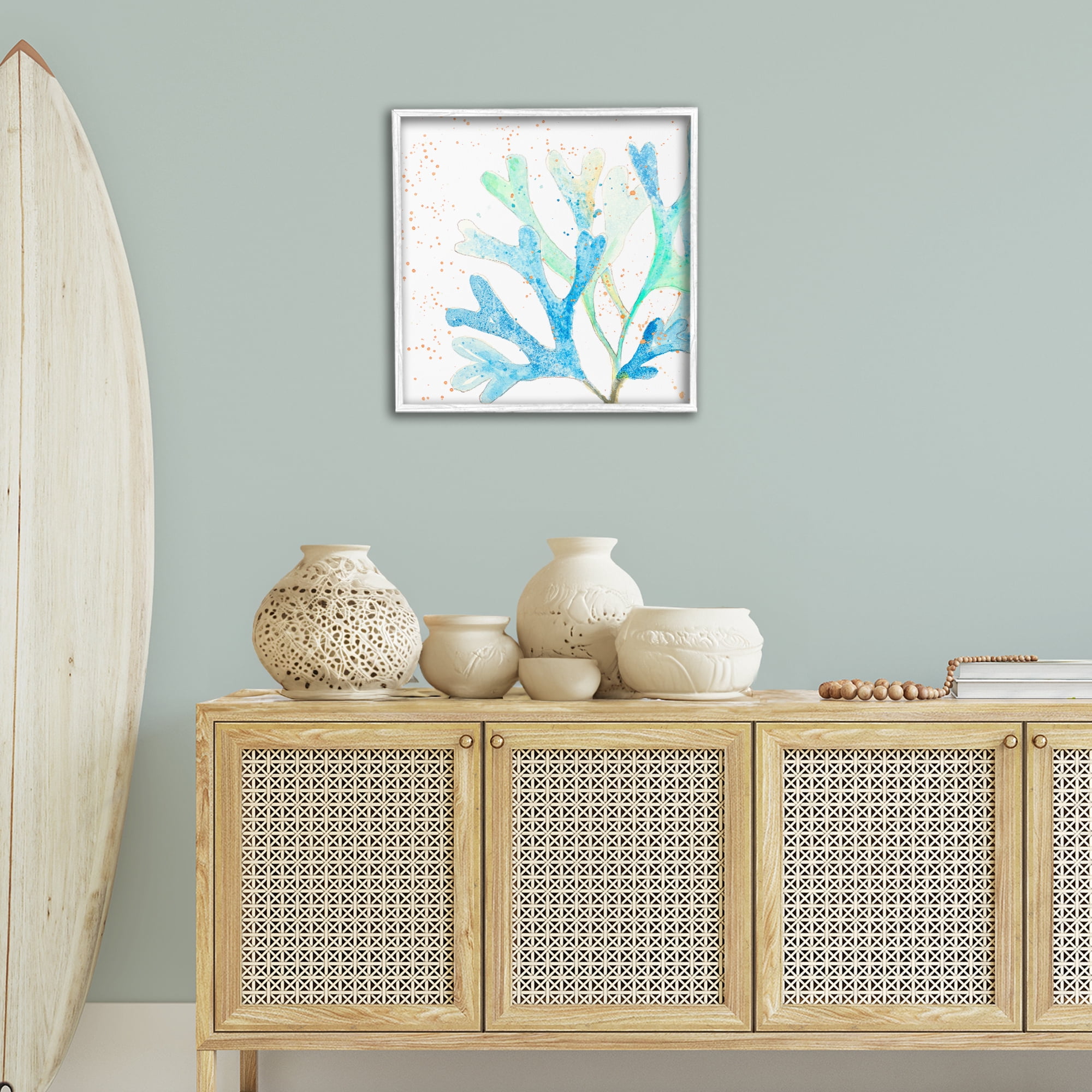 Stupell Industries Modern Blue Coral Coastal Painting White Framed Art Print Wall Art, 24 x 24