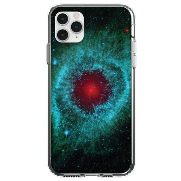DistinctInk Clear Shockproof Hybrid Case for iPhone 13 (6.1" Screen) - TPU Bumper, Acrylic Back, Tempered Glass Screen Protector - Blue Teal Black Helix Nebula - Show Your Love of Astronomy
