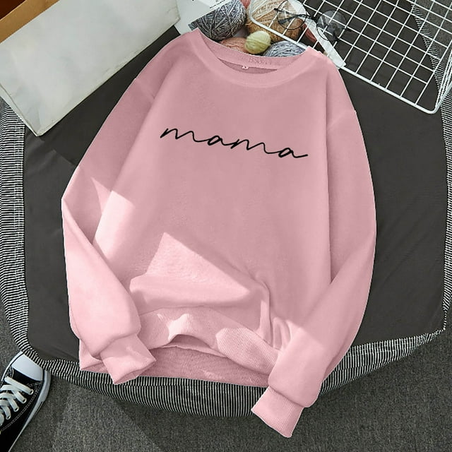 2024 Nouveau Chandail à Col Rond Imprimé de Lettres pour Femmes, Style de Rue, Manches Longues, Chandail à Capuchon à Enfiler à Lacets, Chandail à Manches Longues, Chandails à Capuchon pour Femmes, T-Shirt Cool pour Ados, Chandail pour Femmes « Auntie », Chandail Graphique