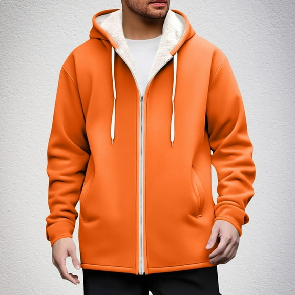 gbyLJF Men's Full Zip Fleece Jacket Fleece-Lined Open Front Hoodie Winter Thick Warm Athletic Sweatshirt Coats With Pocket