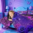 thumbnail image 3 of meiyoeat Butterfly Theme Monogram J Queen Comforter Set,Purple Neon Initial Art Comforter Sets Queen For Girl,Black Reversible,3Pcs,1 Comforter And 2 Pillowcases, 3 of 7