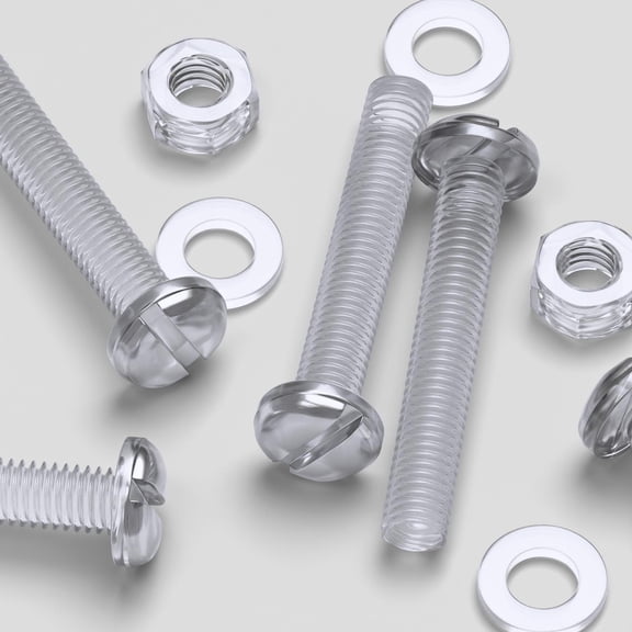 20 x Transparent Clear M6 x 40mm, Slotted Head Bolts, Nuts, Washers - Acrylic Plastic Screws, (15/64 x 1 37/64 in)