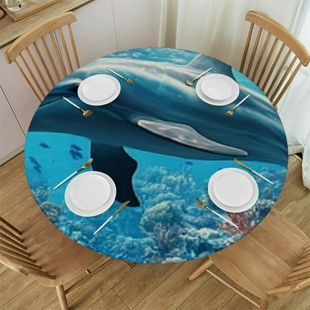 

SHERONV Dolphin Corals Ocean Round Tablecloth Stain-Resistant Washable 100% Polyester Fiber Ideal for Indoor Outdoor Restaurants Weddings Parties Home Kitchen Dining Picnic Camping 42 -46