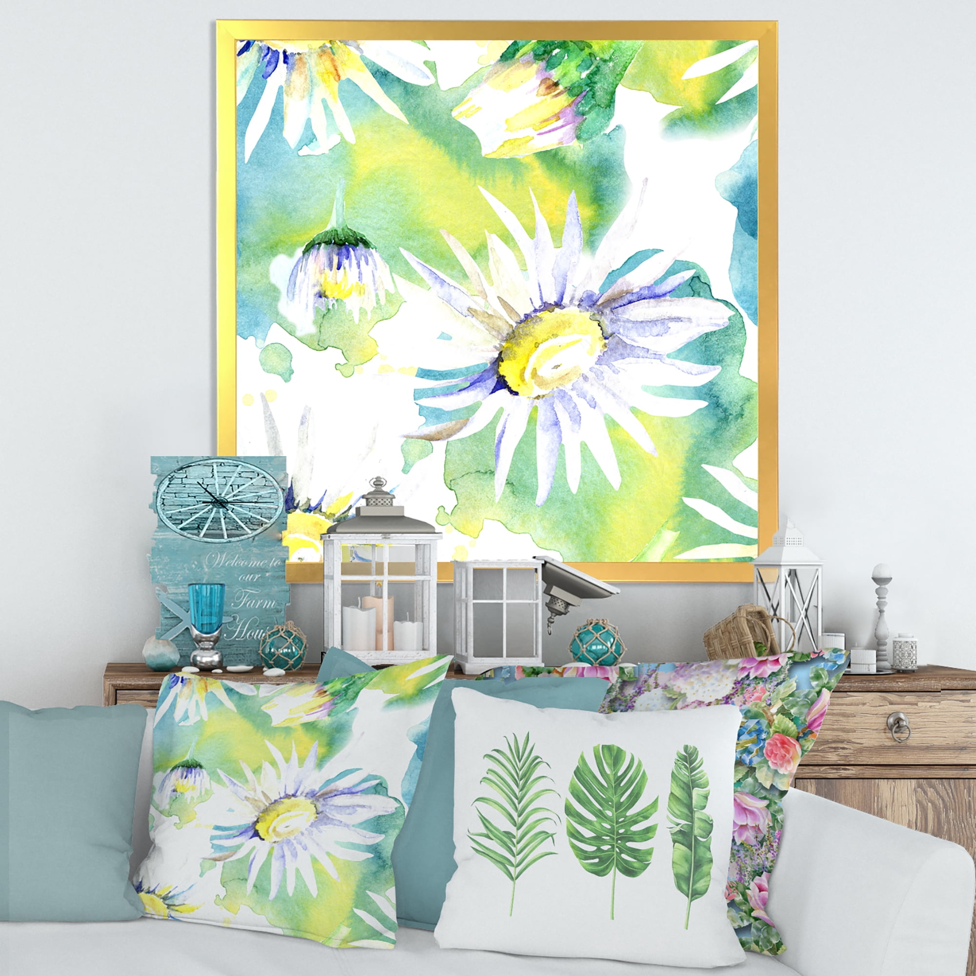 Designart 'Aquarelle Impression of Daisy Flowers II' Traditional Framed Art Print