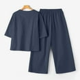 thumbnail image 5 of GILIGEGE Two Piece Sets for Women Summer Cotton Linen Set for Women 2 Piece Casual Outfits Short Sleeve Notched Neck Tops and Wide Leg Pants Sets Blue 5Xl, 5 of 5