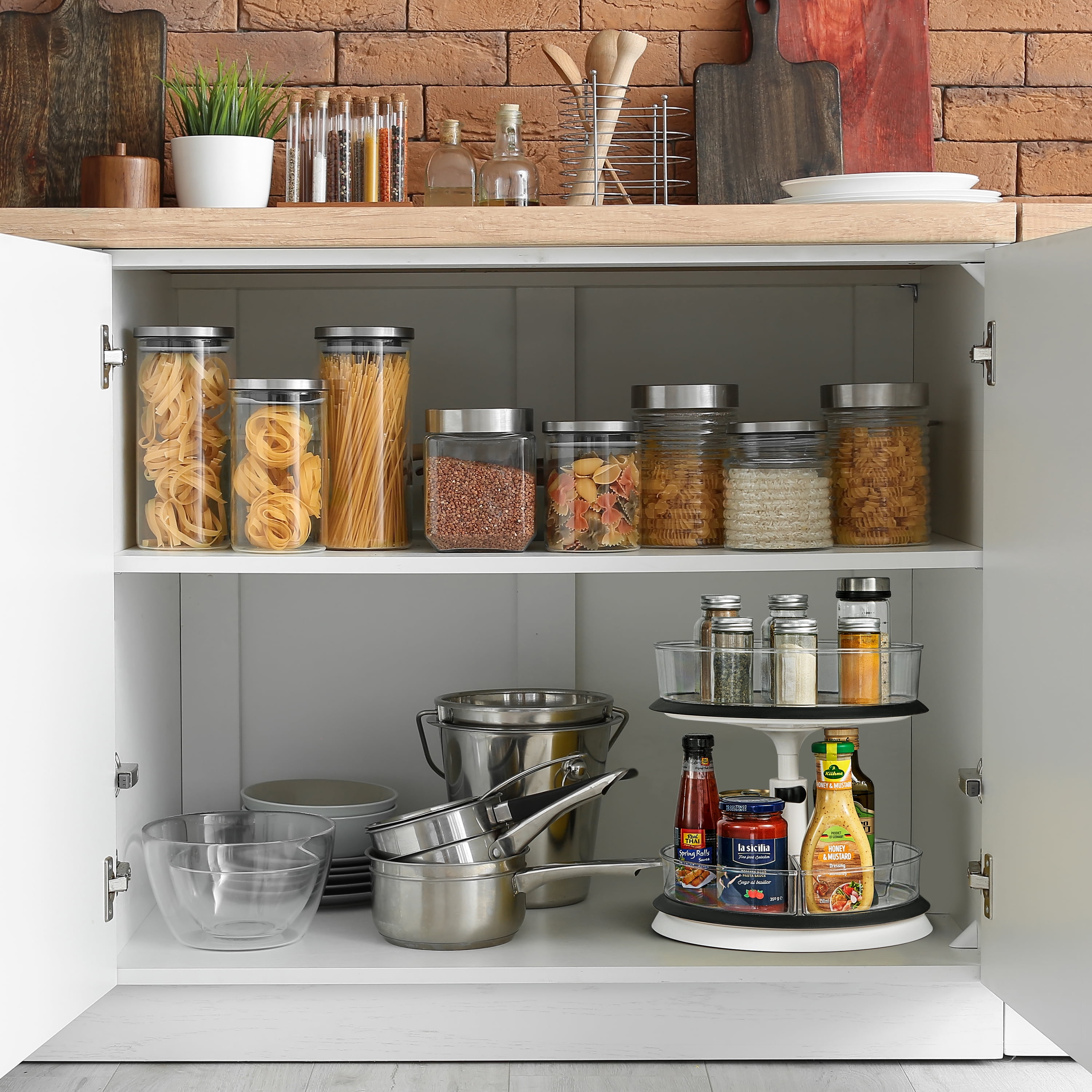 Sorbus 2-Tier Clear Lazy Susan Organizer, Rotating Spice Rack with Non-Slip Base for Kitchen
