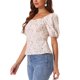 thumbnail image 4 of INSPIRAR CHIC Blusa Floral para Mujeres Cuello Cuadrado con Escote en Corazón Manga Abullonada Espalda Fruncida Top Casual Blanco Amarillo M, 4 of 6