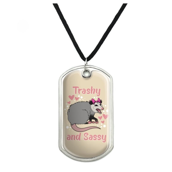 Trashy and Sassy Opossum Funny Military Dog Tag Pendant Necklace with Cord