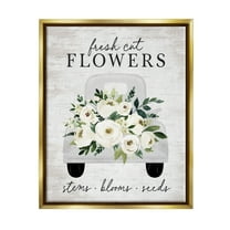 Stupell Industries Fresh Cut Flowers White Roses Carnations Truckload Graphic Art Metallic Gold Floating Framed Canvas Print Wall Art, Design by Lettered and Lined