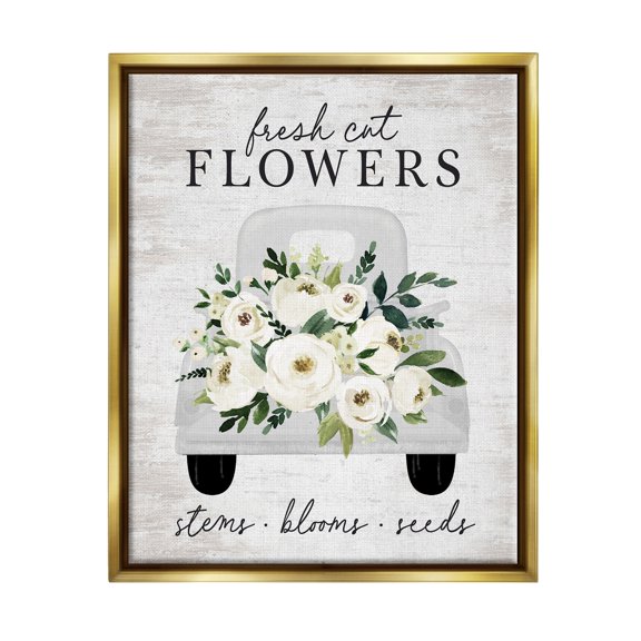 Stupell Industries Fresh Cut Flowers White Roses Carnations Truckload Graphic Art Metallic Gold Floating Framed Canvas Print Wall Art, Design by Lettered and Lined