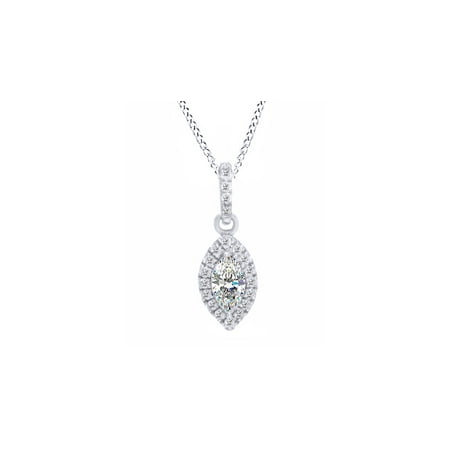 14k Marquise Necklace - 14K Solid White Gold Marquise Cut Natural Diamond Frame Pendant Necklace (1/3 Ct)