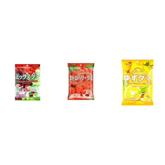 3 Pack Kasugai Gummy Candies, Made in Japan, Gluten Free, Mix 3 Flavor (Fruits Mix,Strawberry,Yuzu) Plus NineChef Brand Long Handle Coffee Spoon