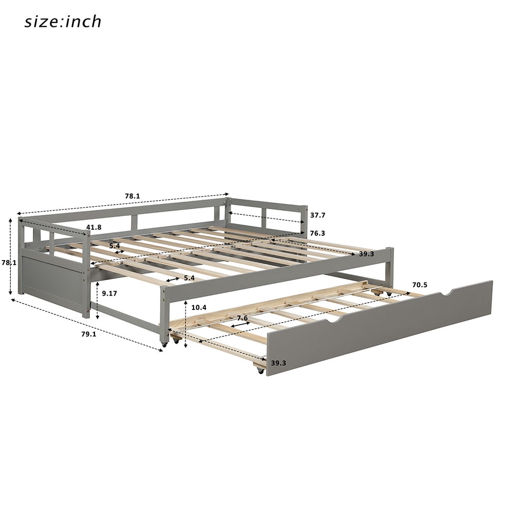 Lowestbest Extending Daybed, Wooden Daybed with Trundle Lowestbest Extending Daybed, Wooden Daybed with Trundle