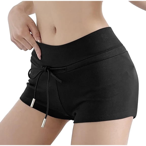 WCMZJ Women Low Rise Running Shorts Drawstring Elastic Waist Athletic Sweat Shorts Y2k Solid Workout Lounge Shorts Black L