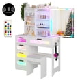 thumbnail image 2 of Gurexl Vanity Desk with Sliding Mirror and LED Lights, RGB Vanitys with Charging Station, Makeup Vanity with Remote Control, White Dresser with Stool/Lager Drawers for Bedroom (White), 2 of 8