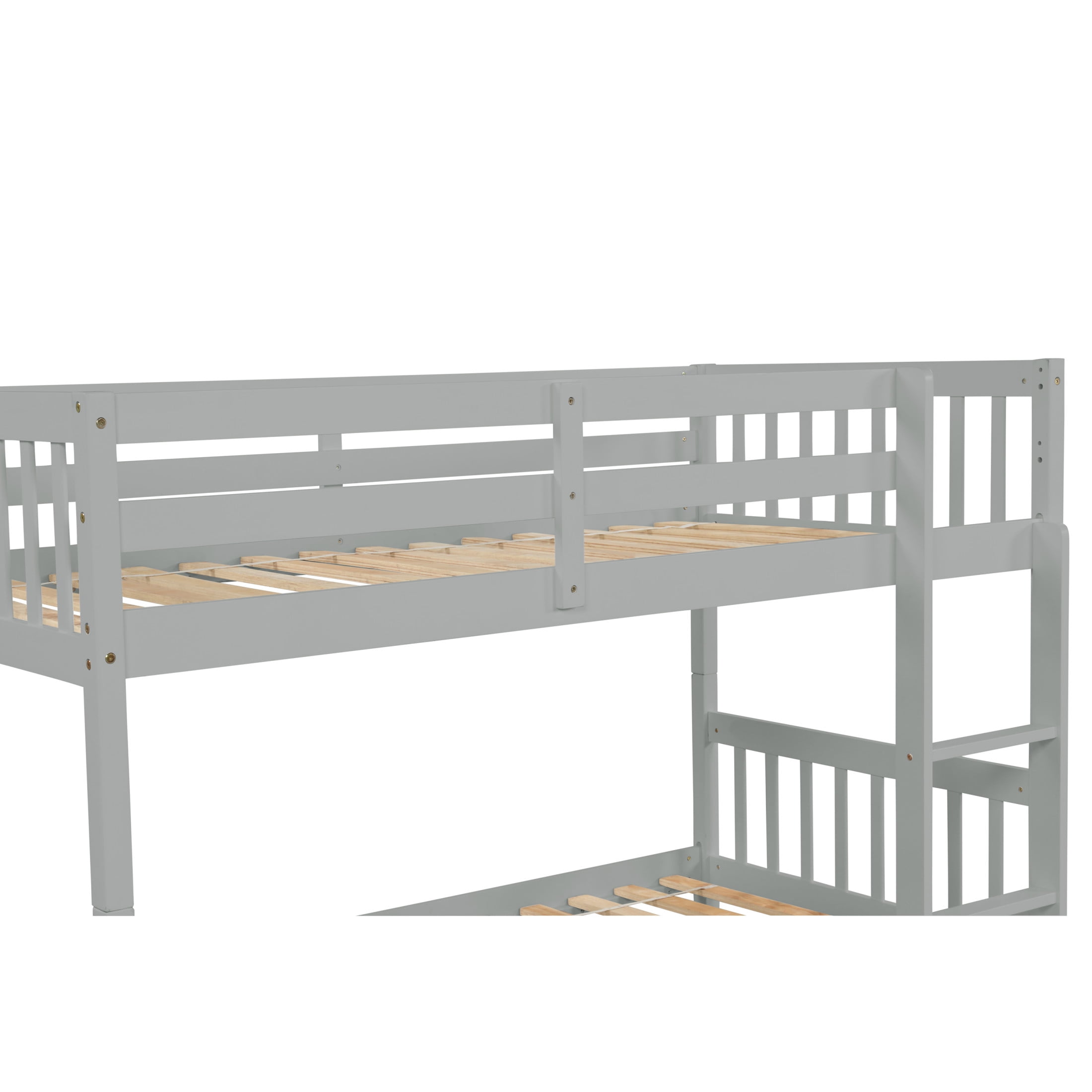 Noble House Twin Over Twin Bunk Bed with Trundle, Rubber Wood Frame with Ladder and Guardrails, Convertible, Grey