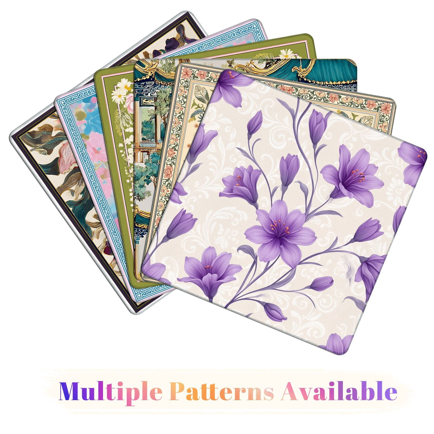Mahjong Mat 31.5" x 31.5" Purple Floral Elegant Swirls Beige Non-Slip Noise Reduction American Mahjong Tiles Table Cover for Dominoes Poker Card Board Games Gift