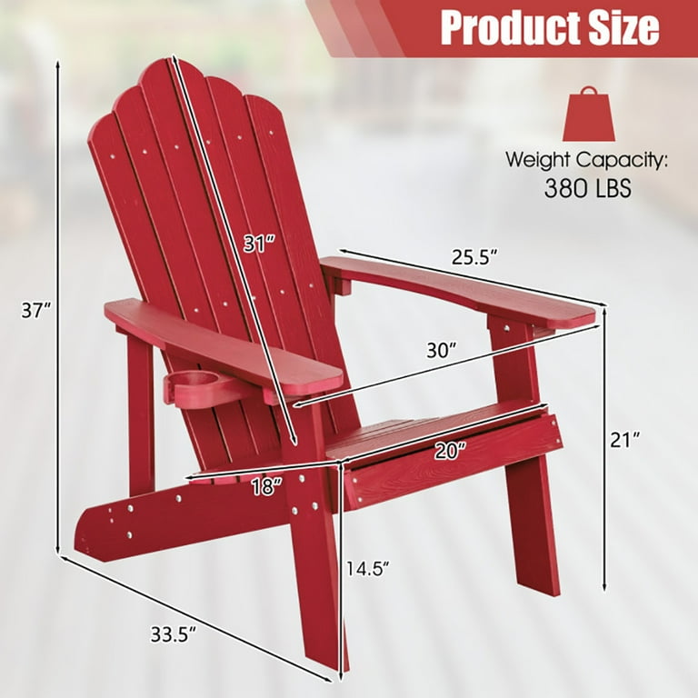 Barara King Folding Reclining Lounge Chair Reclining Patio Chairs Weather Resistant HIPS Outdoor Adirondack Chair with Cup Holder Red