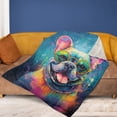 thumbnail image 4 of Hippie French Bulldog Portrait oil painting Watercolor Tie-dye Vintage Cozy Fleece Blanket Dog Lover Gifts Warm Soft Throw Blanket - 00015, 4 of 5