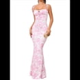 thumbnail image 2 of Vestido Maxi Bohemio de Verano para Mujer, con Estampado Floral, Tirantes Finos, Sin Mangas y Ajustado Rosa XS, 2 of 8