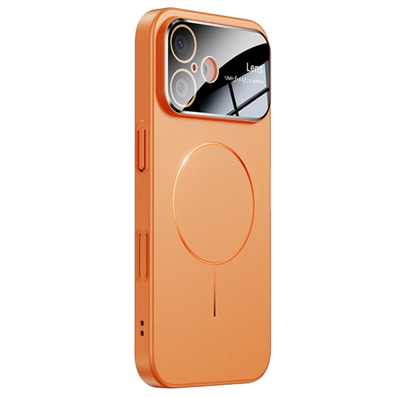 Decase Magnetic Case for iPhone 17,Built-in Glass Lens Protector,Rugged Large Window Shockproof Shell,Slim Hard PC Matte Back Cover for Women Men,Orange
