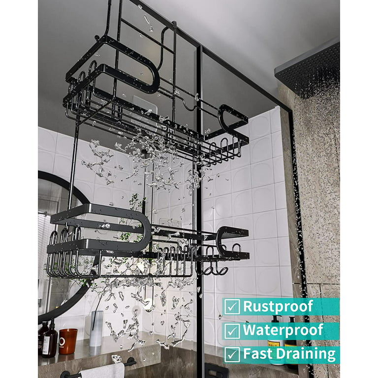 HapiRm Hanging Shower Caddy with 14 Hooks and Soap Holder, No Drilling Shower  Caddy Over the Door, Rustproof & Waterproof Stainless Steel Hanging Shower  Organizer for Bathroom (Black) 