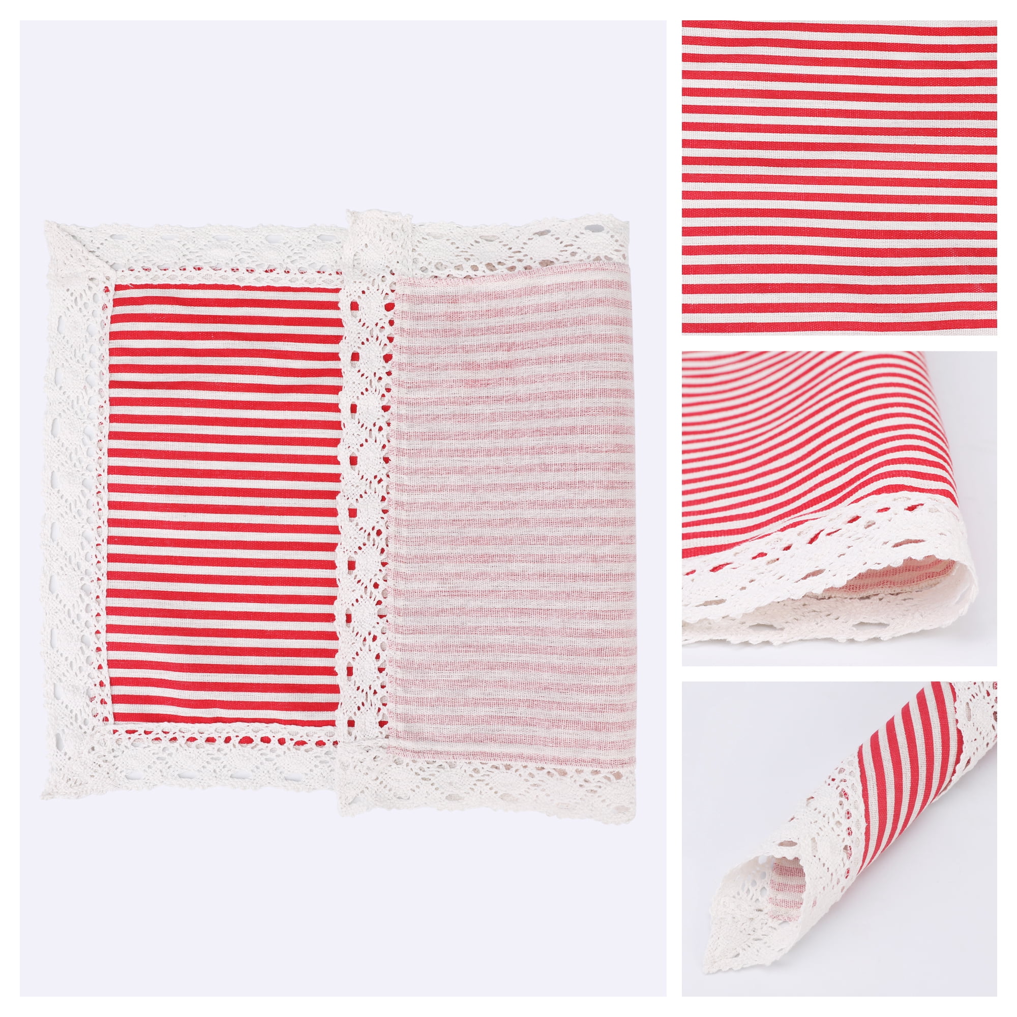 Unique Bargains Set of 6 Rustic Washable Table Mat Placemats with Lace Trim Red