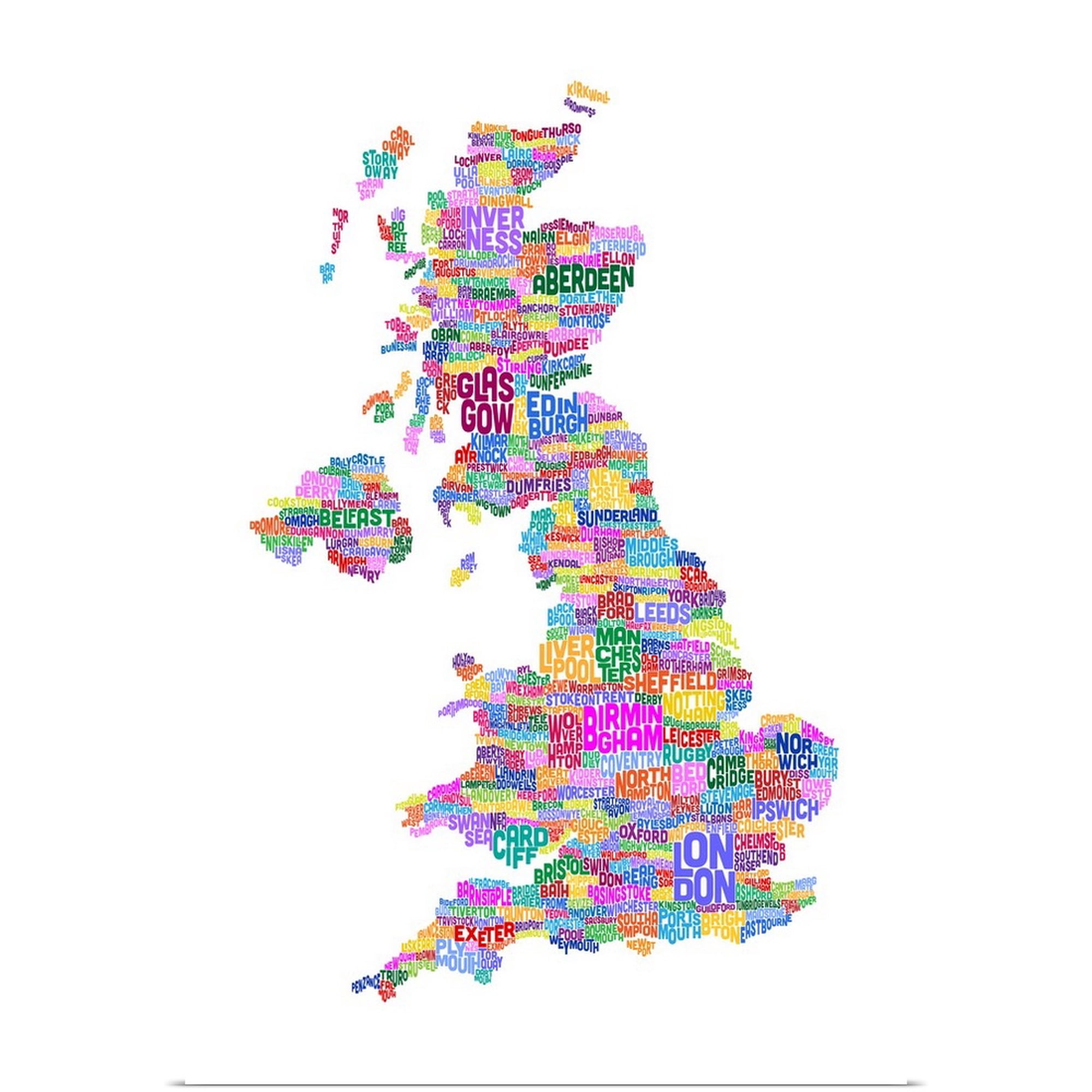 Great BIG Canvas | Rolled Michael Tompsett Poster Print entitled Great Britain UK City Text Map, Colorful
