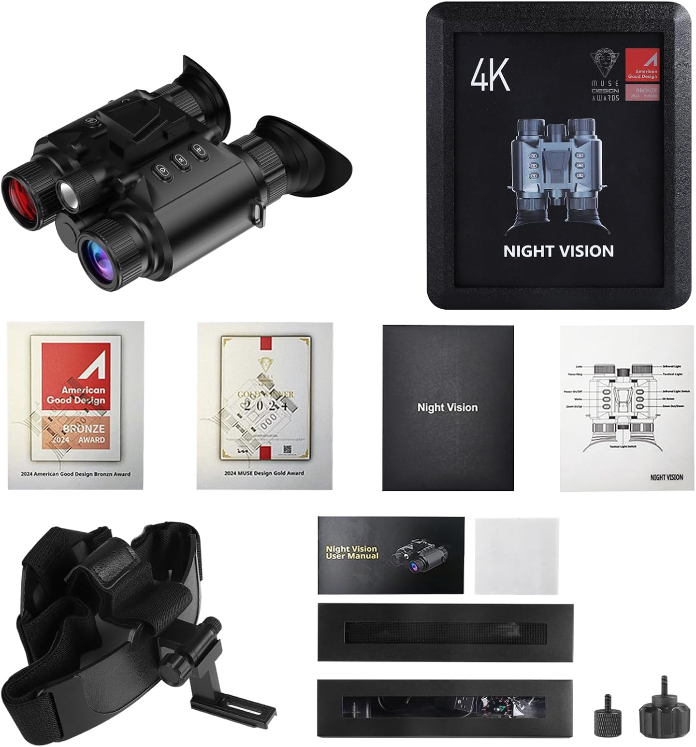 Adult Binoculars, 4K 2500ft Head-mounted Infrared Night Vision Goggles, Tactical Light, 8x Digital Zoom, Suitable for Outdoor, Camping and Travel