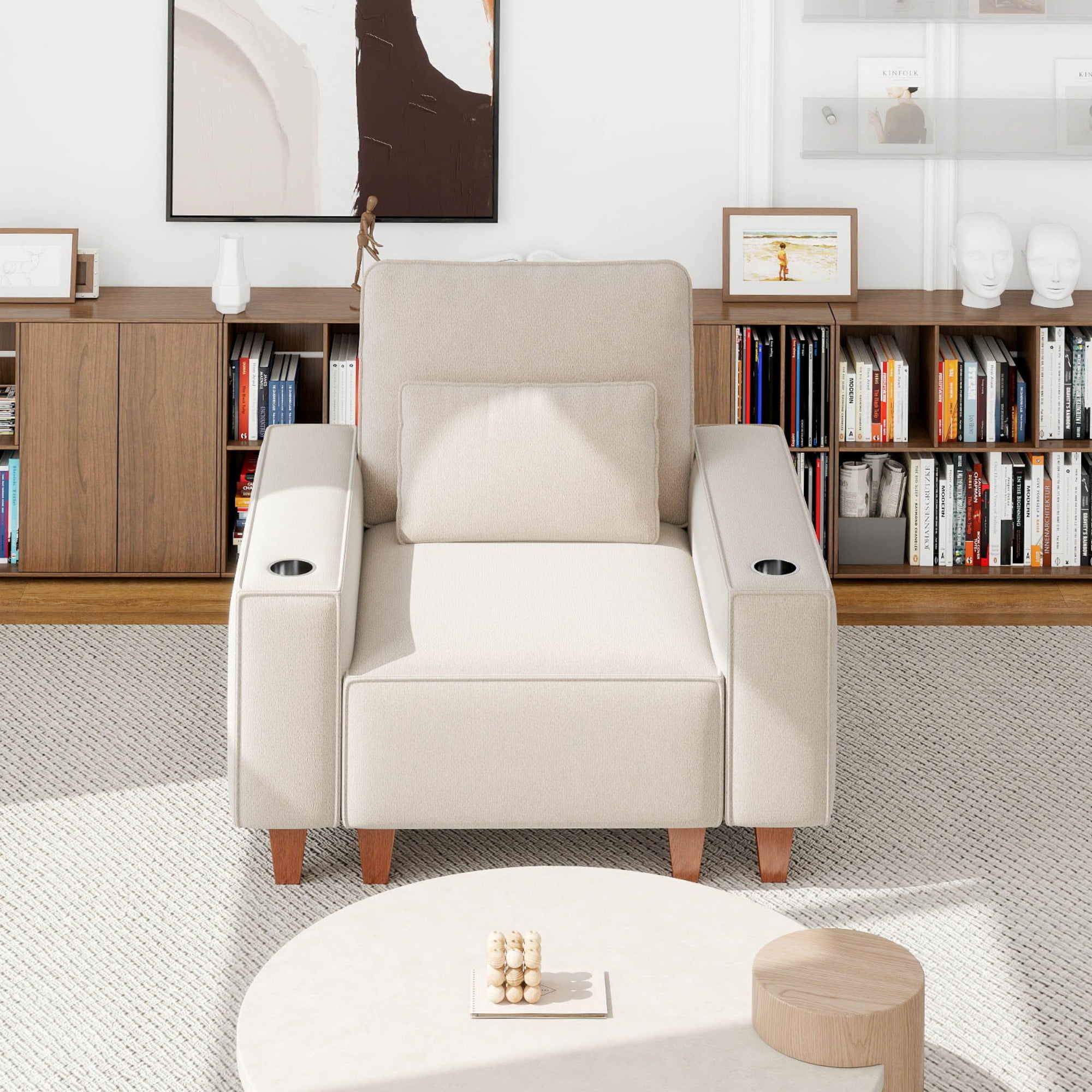 Gewnee Modern Single Chair,Modular Combination Armchair with Cup Holders and Pillows.Suitable for Single Person Sofa Chair for Small Spaces.Beige